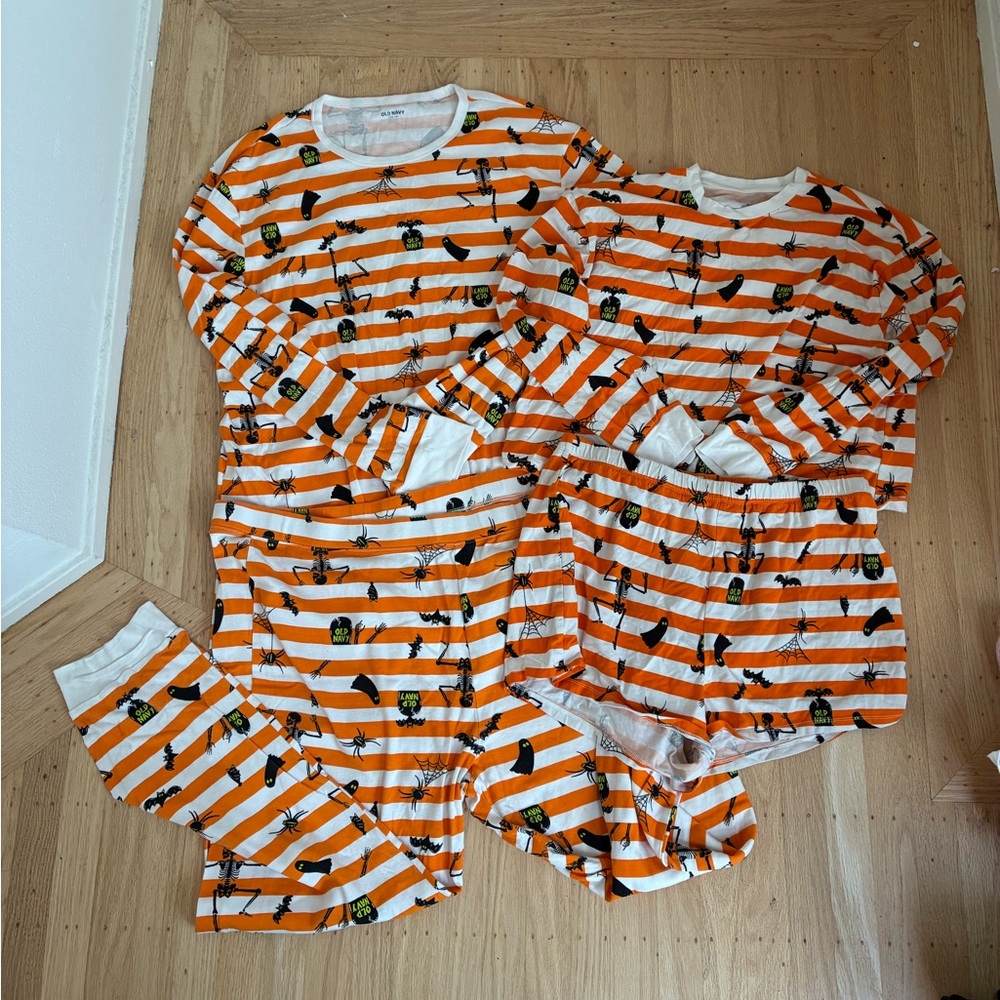 Men and Women Matching Striped Halloween Pajama Set